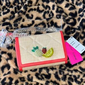 Betsey Johnson Red and Tan Fruit Embellished Bag